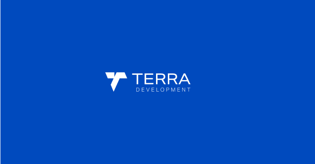 Logo Terra Development na niebieskim tle