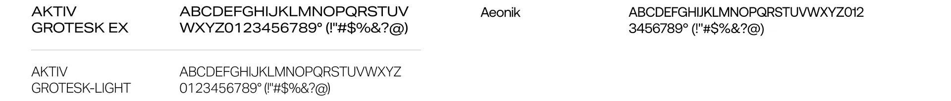 Fonty: Aktiv Grotesk Ex i Aktiv Grotesk Light w logo, Aeonik na stronie